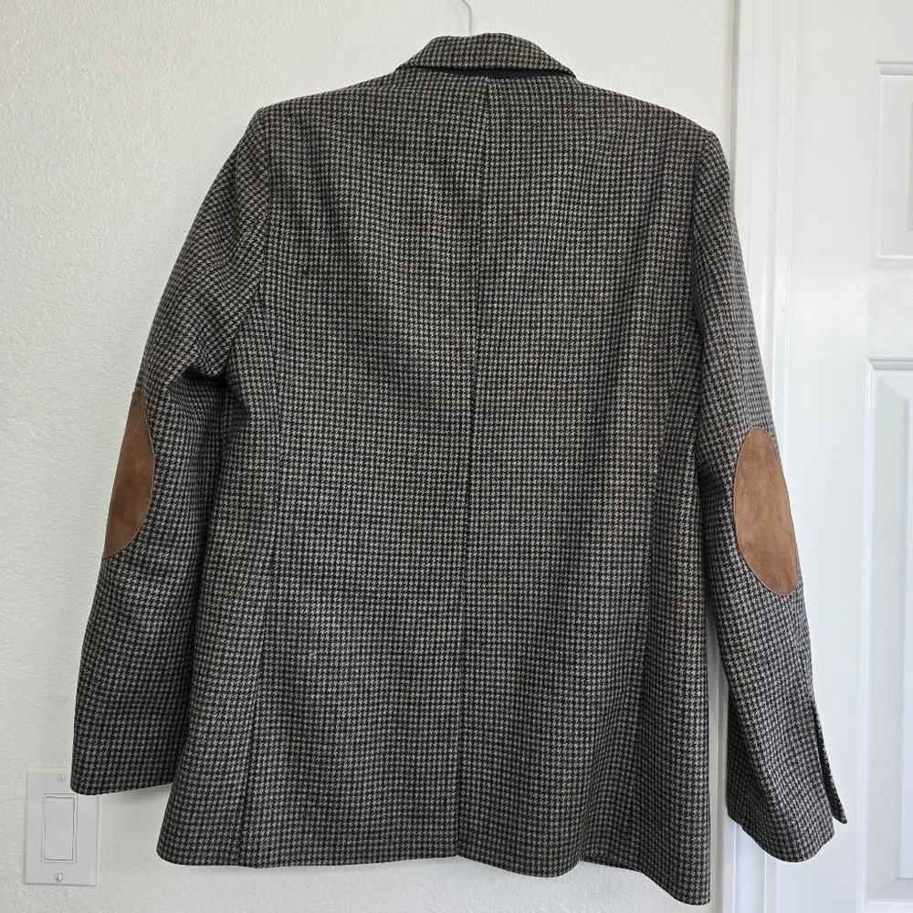 Zara Wool Blend Blazer Sz M Brown Houndstooth Plaid Tailored Career Old Money - Picture 7 of 16